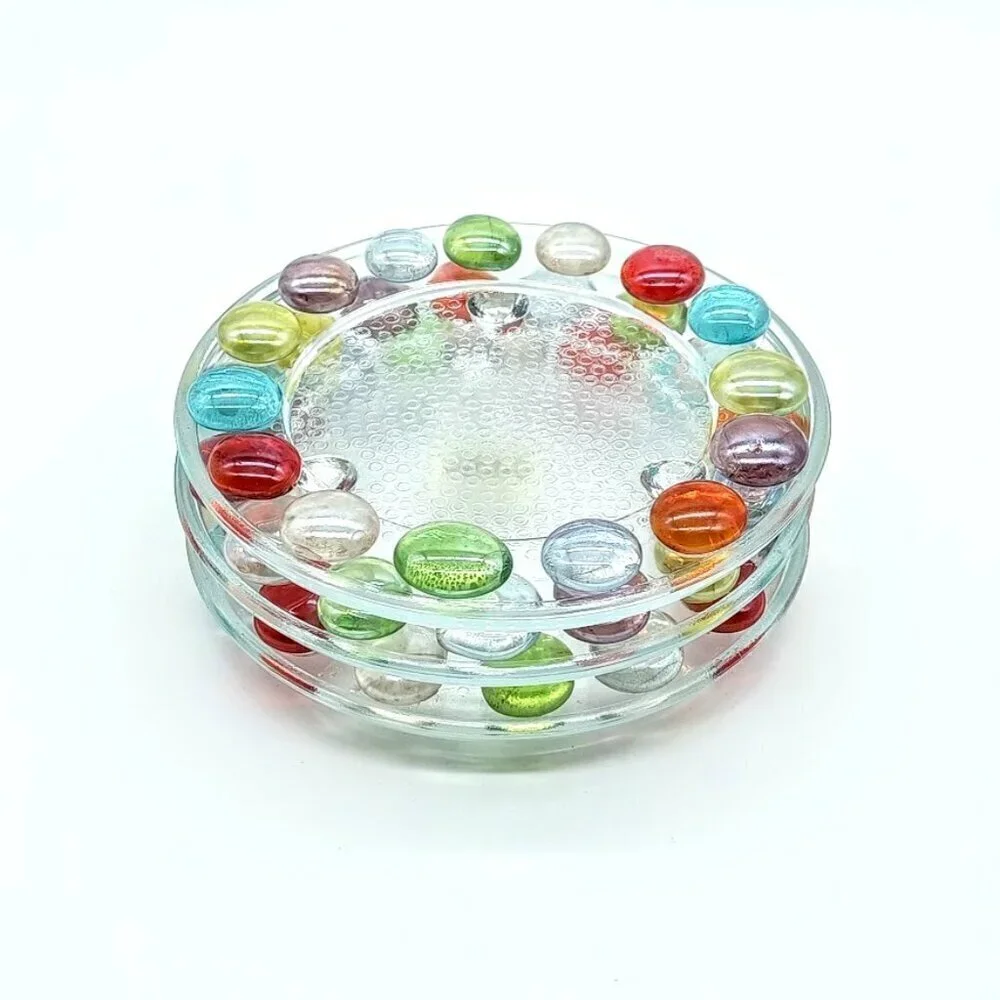 Crate & Barrel Round Glass Marble Stackable Coasters (3)